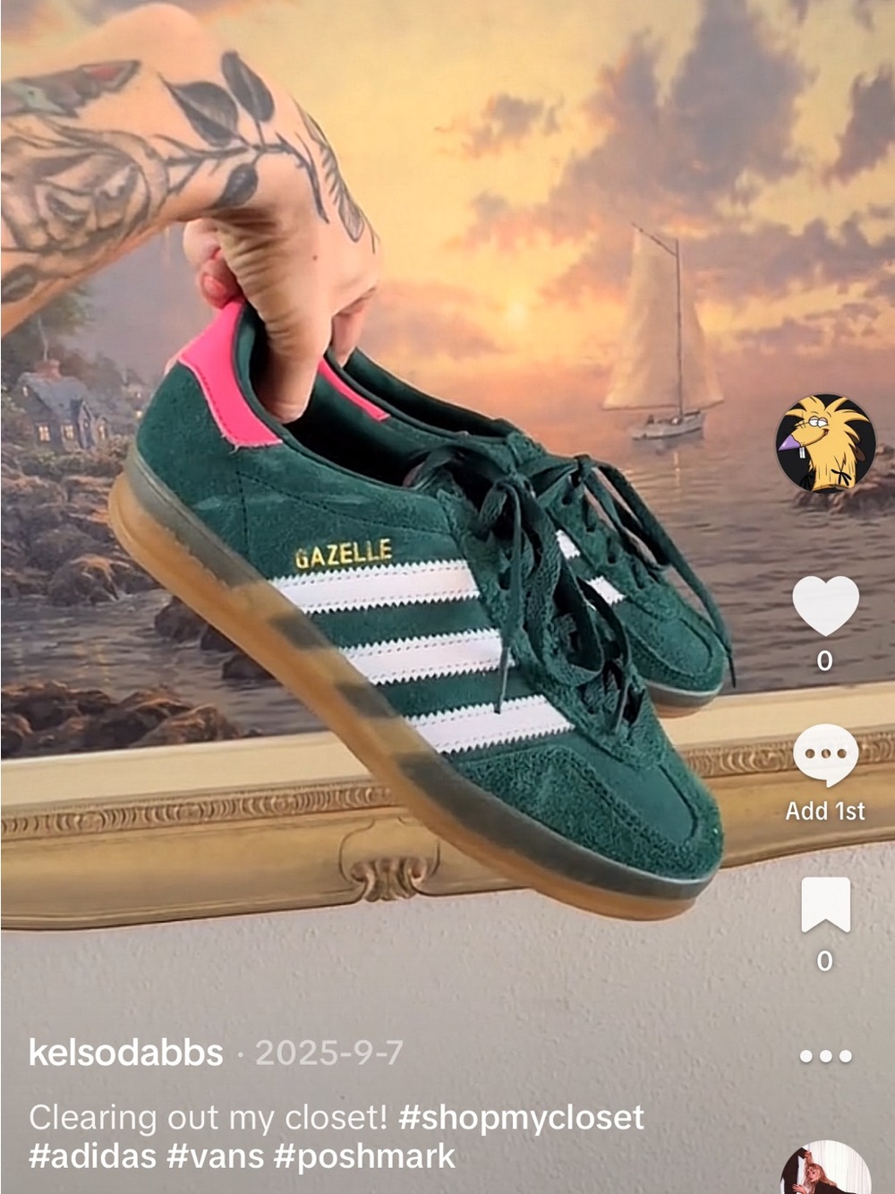 adidas Green Suede Gazelle Sneakers with Pink Heel Tab